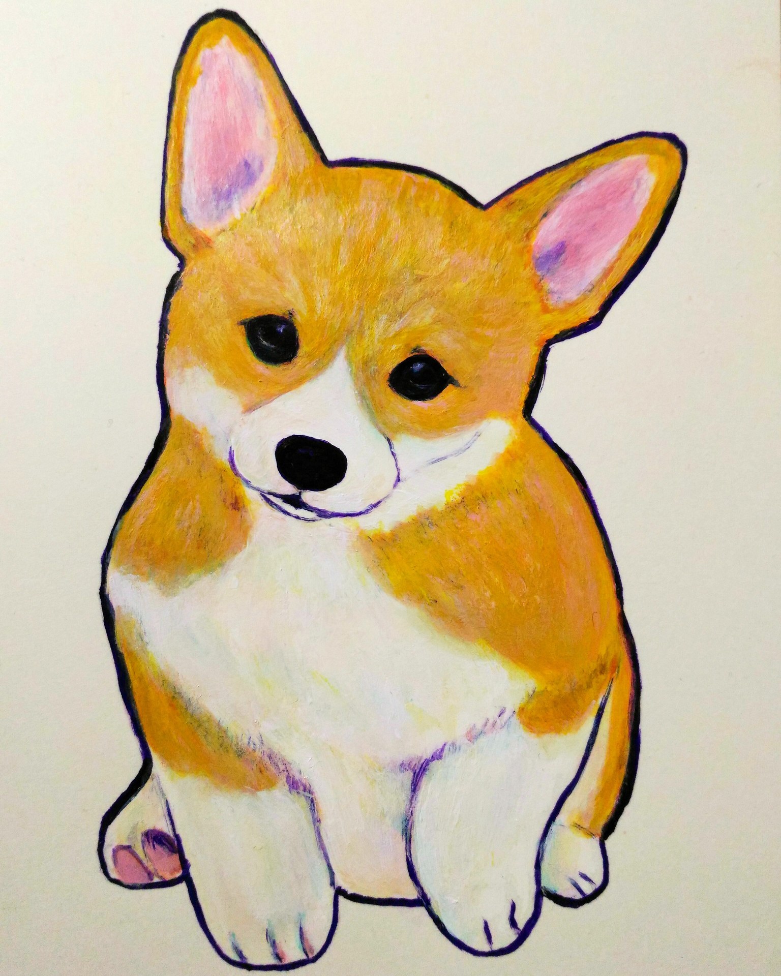コーギーイラスト 首を傾げるコーギーの子犬 絵描き 青のアートブログ