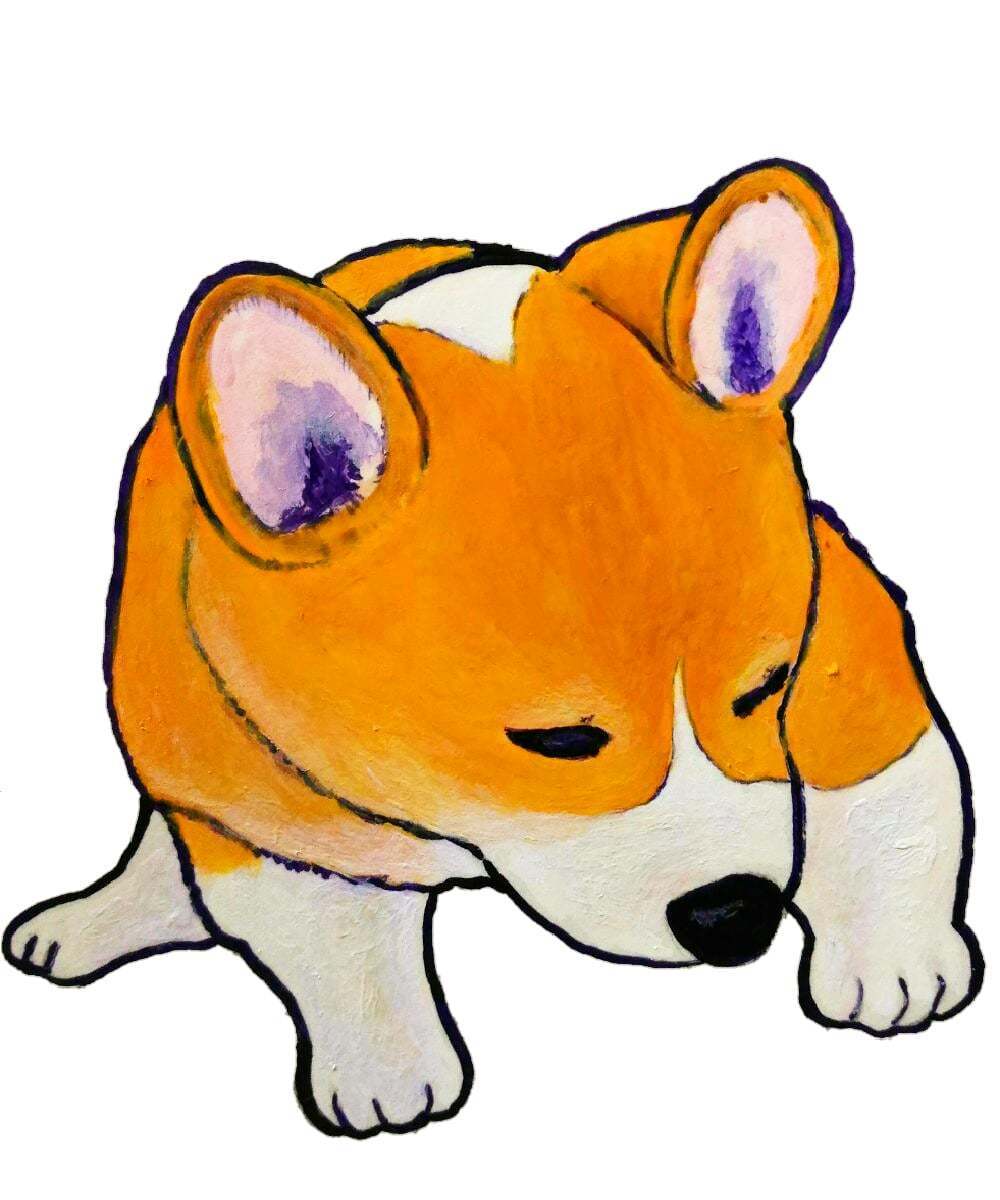 コーギーイラスト 下を見るコーギーの子犬 絵描き 青のアートブログ